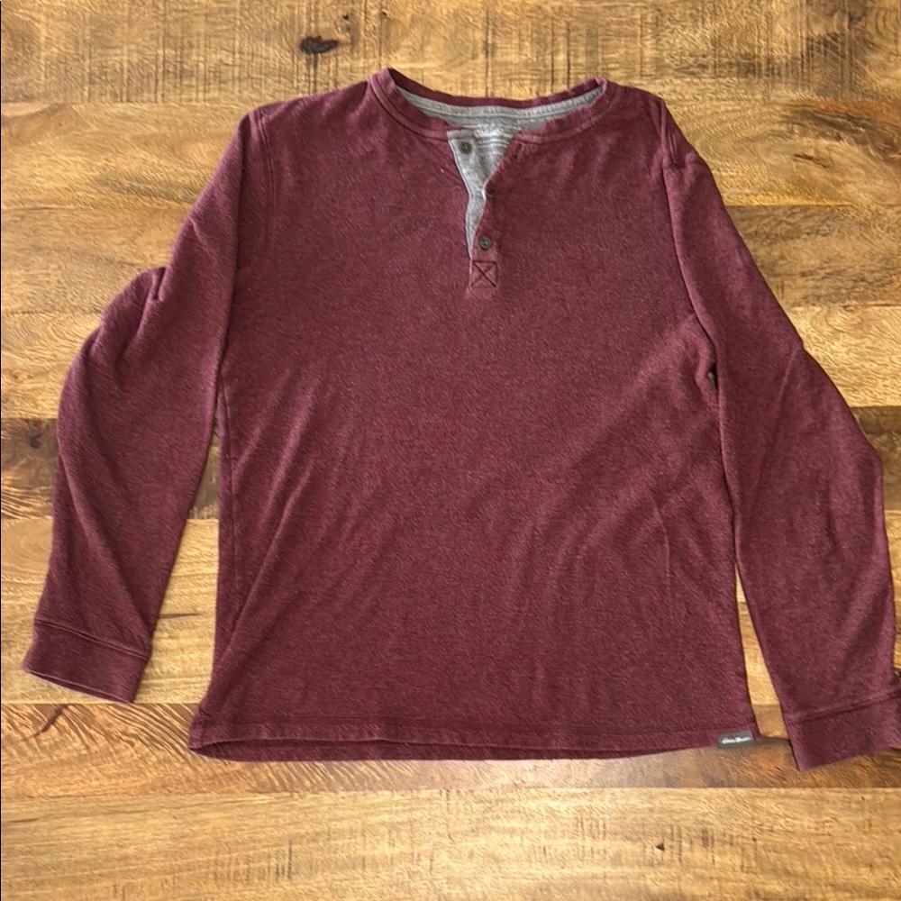 Eddie Bauer Maroon and Gray Henley Shirt